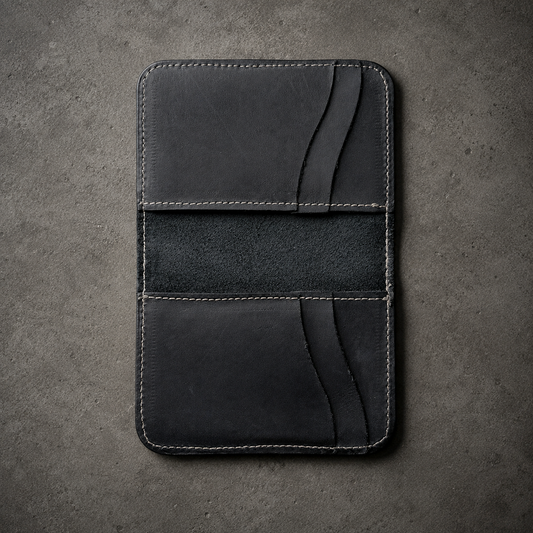 IO Leather Wallet open interior flat overhead
