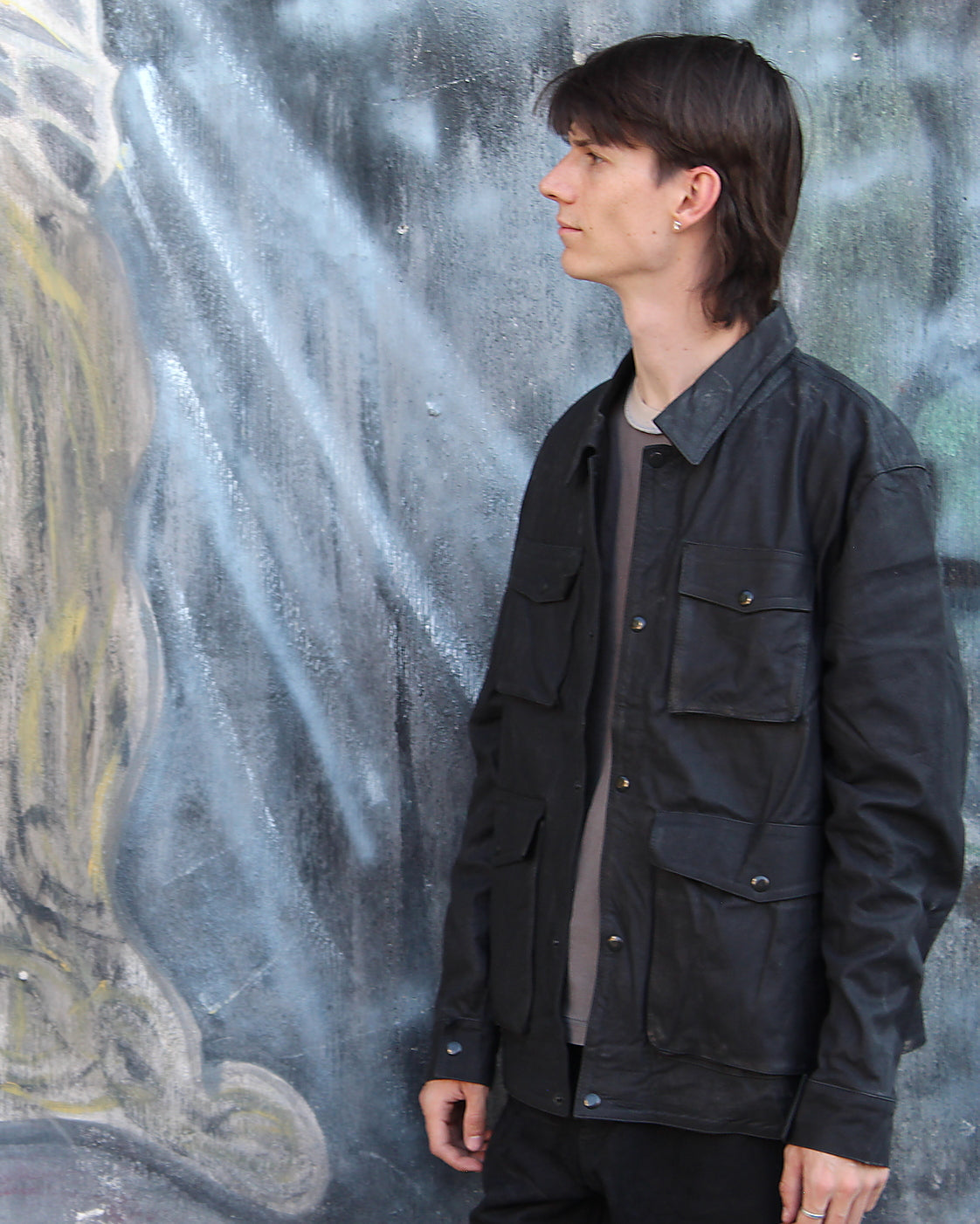 Model wearing the Imminent Occurrence Handmade Utilitarian Jacket