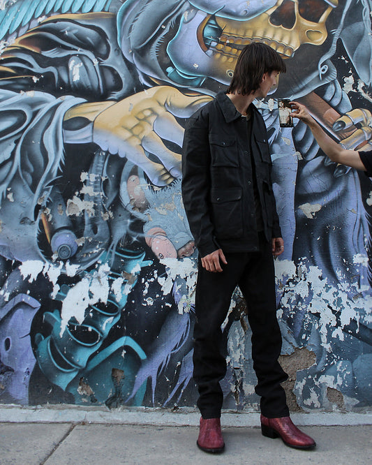 Model wearing the Imminent Occurrence Handmade Utilitarian Jacket