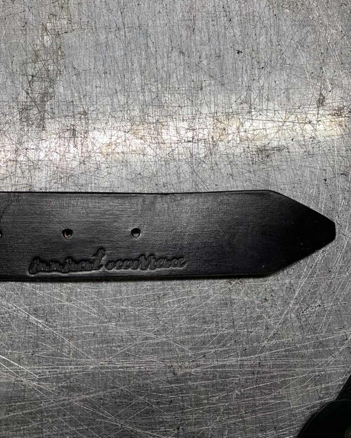 Aevum leather belt pointed tip with Imminent Occurrence hot brand