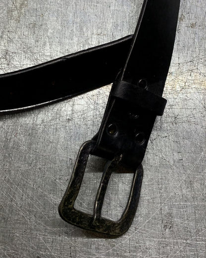 Aevum leather belt buckle attachment and keeper detail
