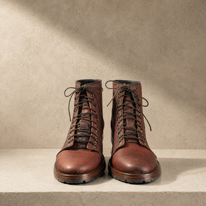 Shedron Rust Logger Short rust leather boot profile