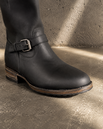 IO Engineers black custom leather engineer boot detail view