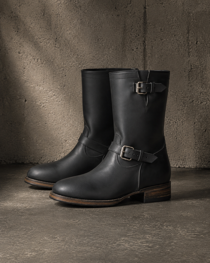 IO Engineers black custom leather engineer boots pair view