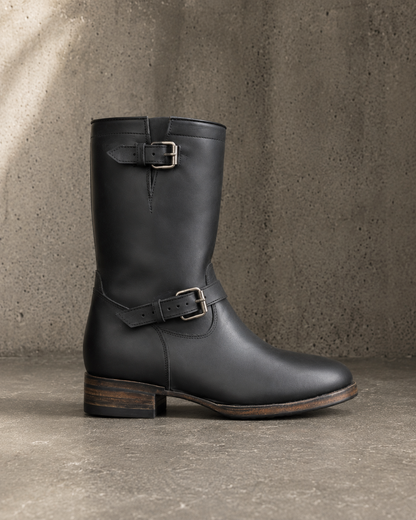 IO Engineers black custom leather engineer boot side profile