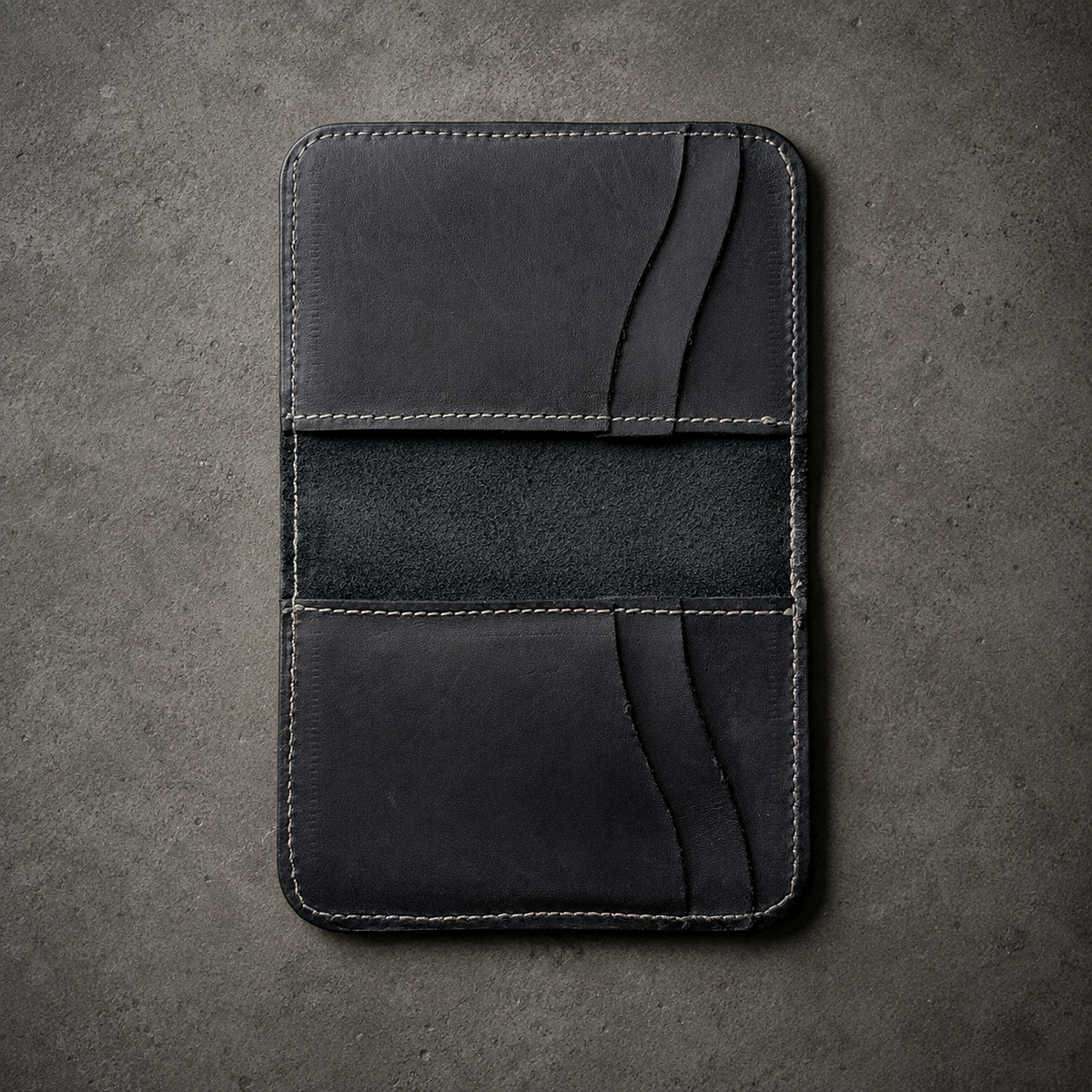 IO Leather Wallet open interior flat overhead