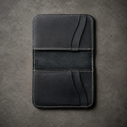 IO Leather Wallet open interior flat overhead