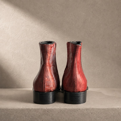 Sencillo Short Red repairable leather boot by IO