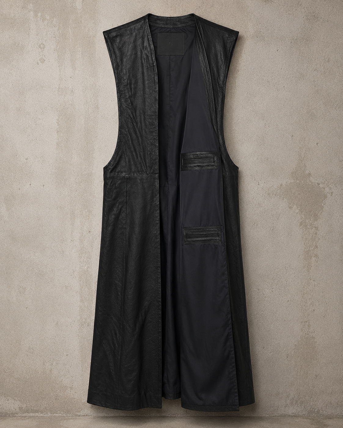 Ankle Length Sleeveless Leather Duster