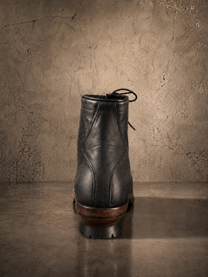 Logger Short Black leather boot construction detail