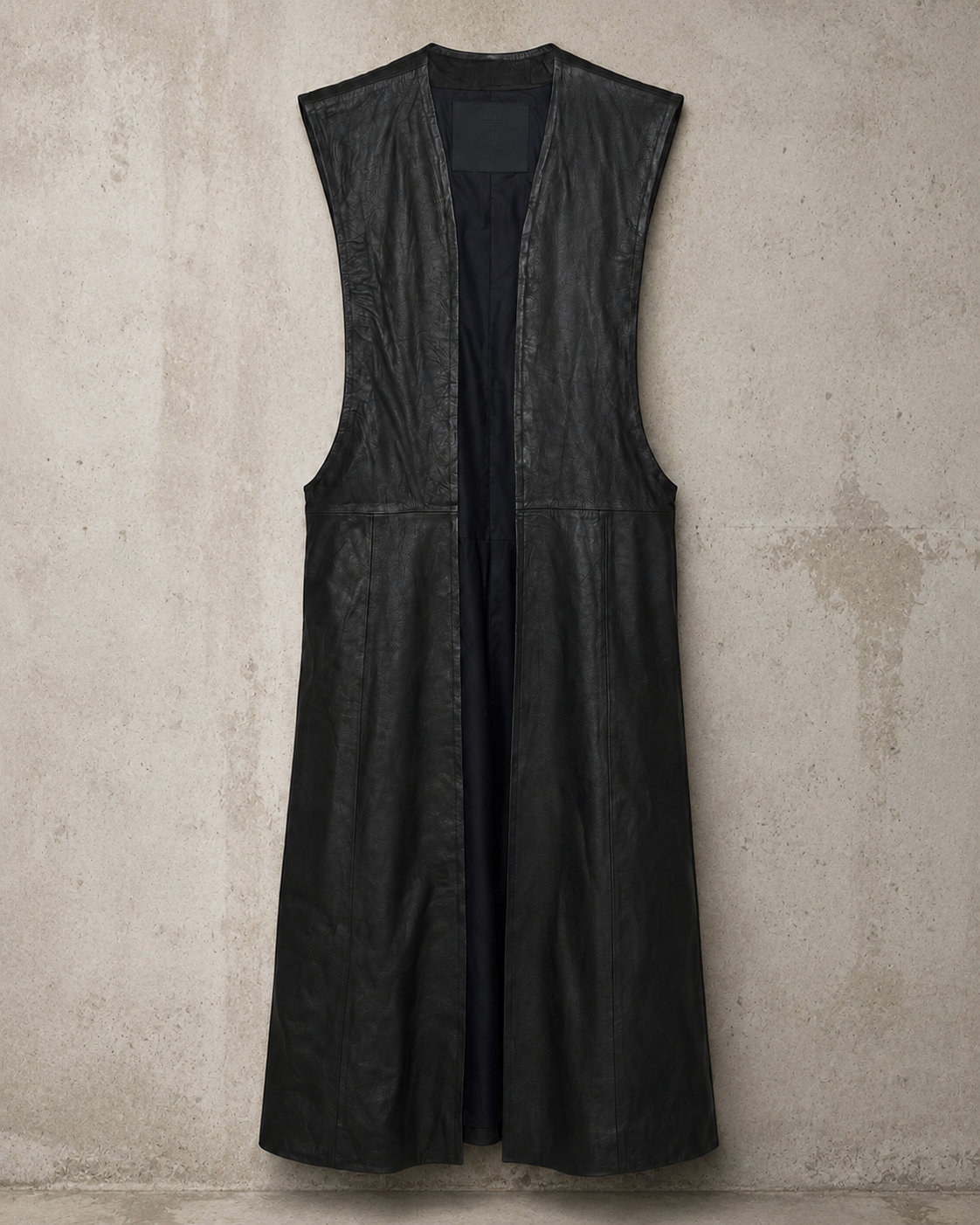 Ankle Length Sleeveless Leather Duster