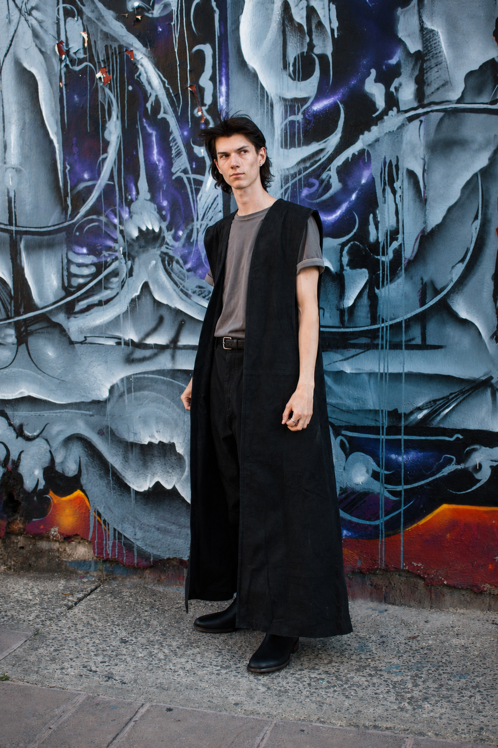 Ankle Length Sleeveless Leather Duster